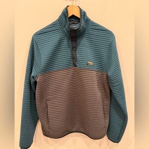 L.L.Bean Men’s Medium Pullover Fleece Quarter Snap Teal Brown Slightly Fitted